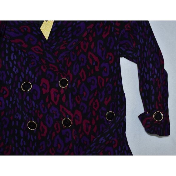 Bob Mackie Womens Leopard Print Wearable Art Multicolor Trench Coat Size L - Picture 6 of 11